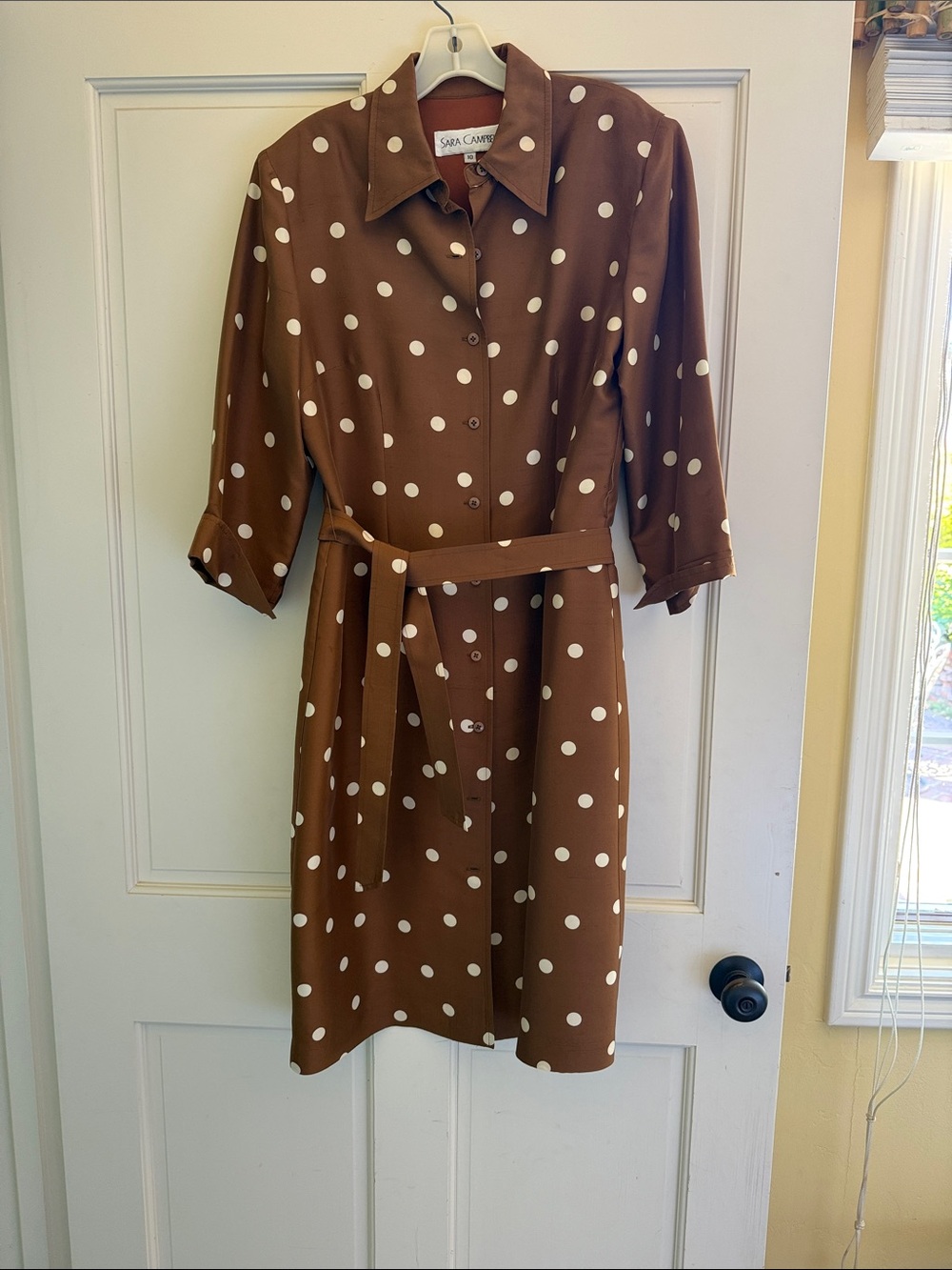 Sara Campbell Brown and White Polka Dot Midi Dress